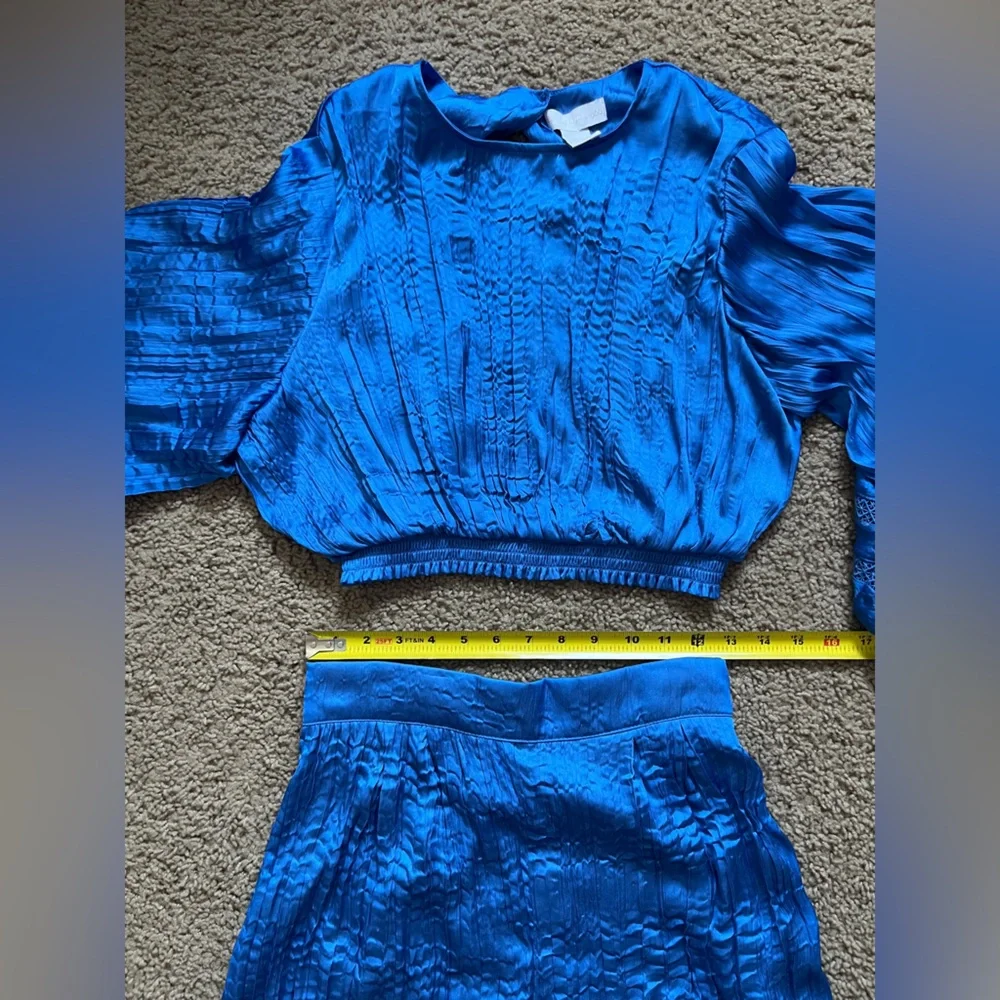 House of Harlow 1960 Blue Two Piece Set Open Back Crop Top & Flowy Pants Size S - Picture 5 of 11